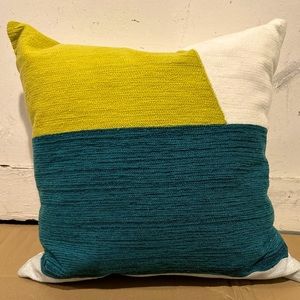 West Elm Yellow, Teal, and White Accent Pillow
